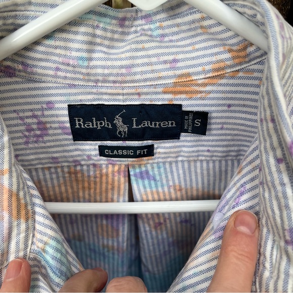 Ralph Lauren Men’s Classic Fit Pinstripe Paint Splattered Button Down Shirt Sz S - Picture 3 of 14